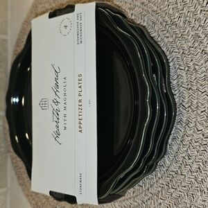 New Hearth & Hand Glossy Green With Tree 7" Set Of 4 Stoneware Appetizer Plates